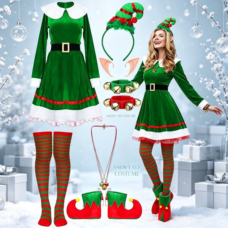 Elf Costume Christmas - طقم زي قزم عيد الميلاد للنساء،